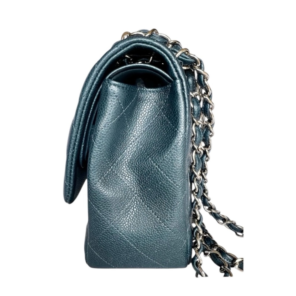 💕CHANEL Large Classic Double Flap CAVIAR Leather • DENIM BLUE • Silver-Tone HW - Picture 5 of 15